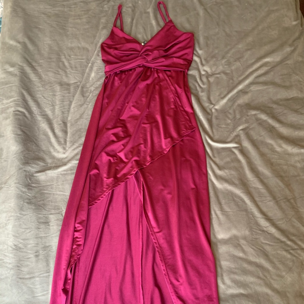 Purple maxi high/low open slit dress nwt